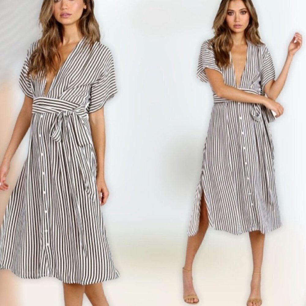 Faithfull The Brand Farah Brighton Stripe Midi Dress NWT Size 6/Medium